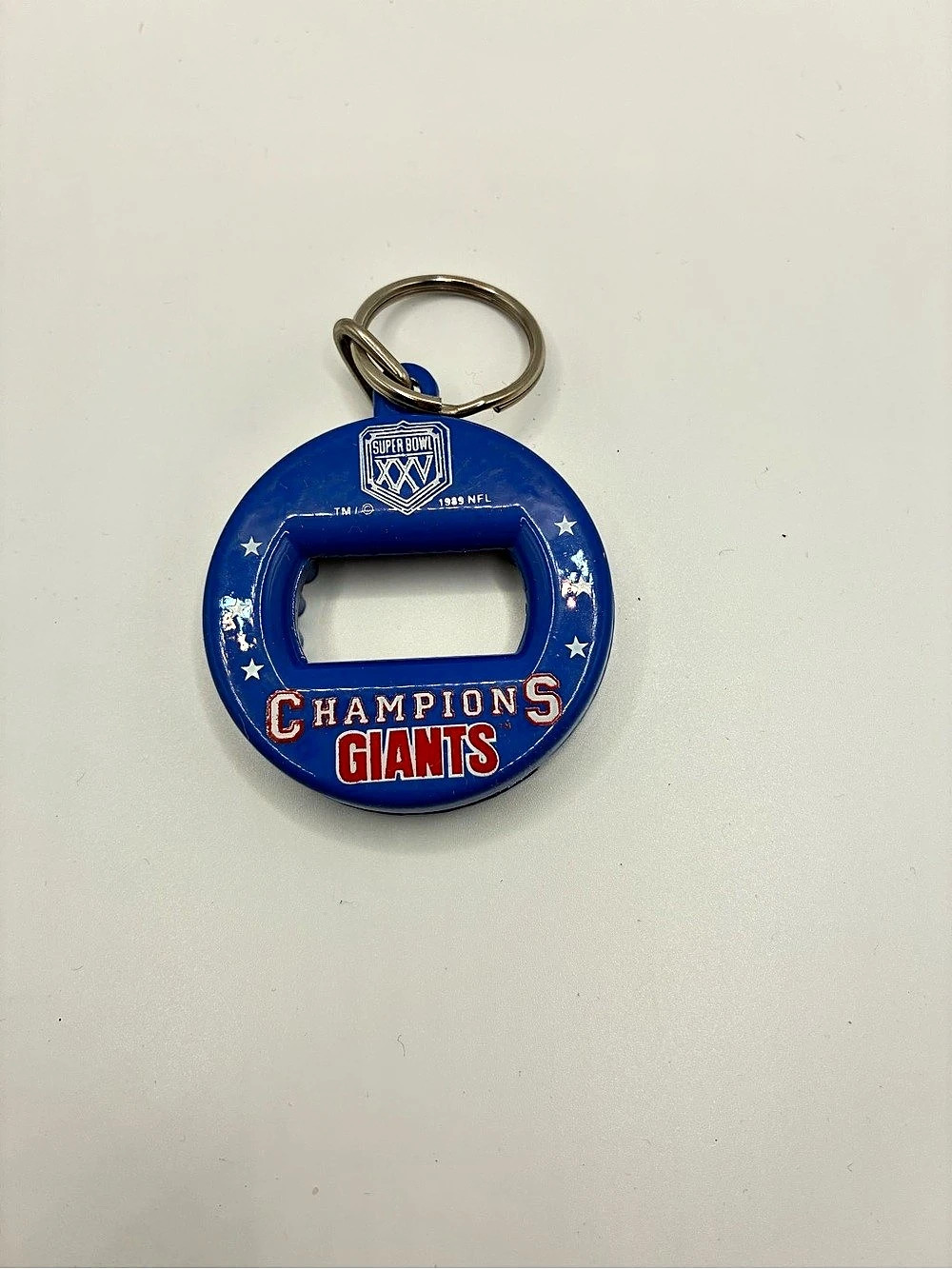 NFL New York Giants Super Bowl XXV Champions Bev Key Bottle Opener Keychain Blue